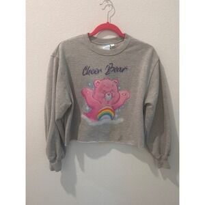 Care Bears Cheer Bear Graphic Cropped Sweatshirt Heather Grey Kids Pullover